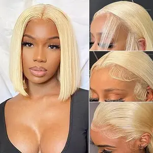 GK 613 Blonde Bob Wig Human Hair 180 Density Straight Lace Front Wigs Human Hair Pre Plucked 613 Lace Front Wig Human Hair Short Blonde Wig 13x4 HD Lace Frontal Short Bob Wigs for Black Women