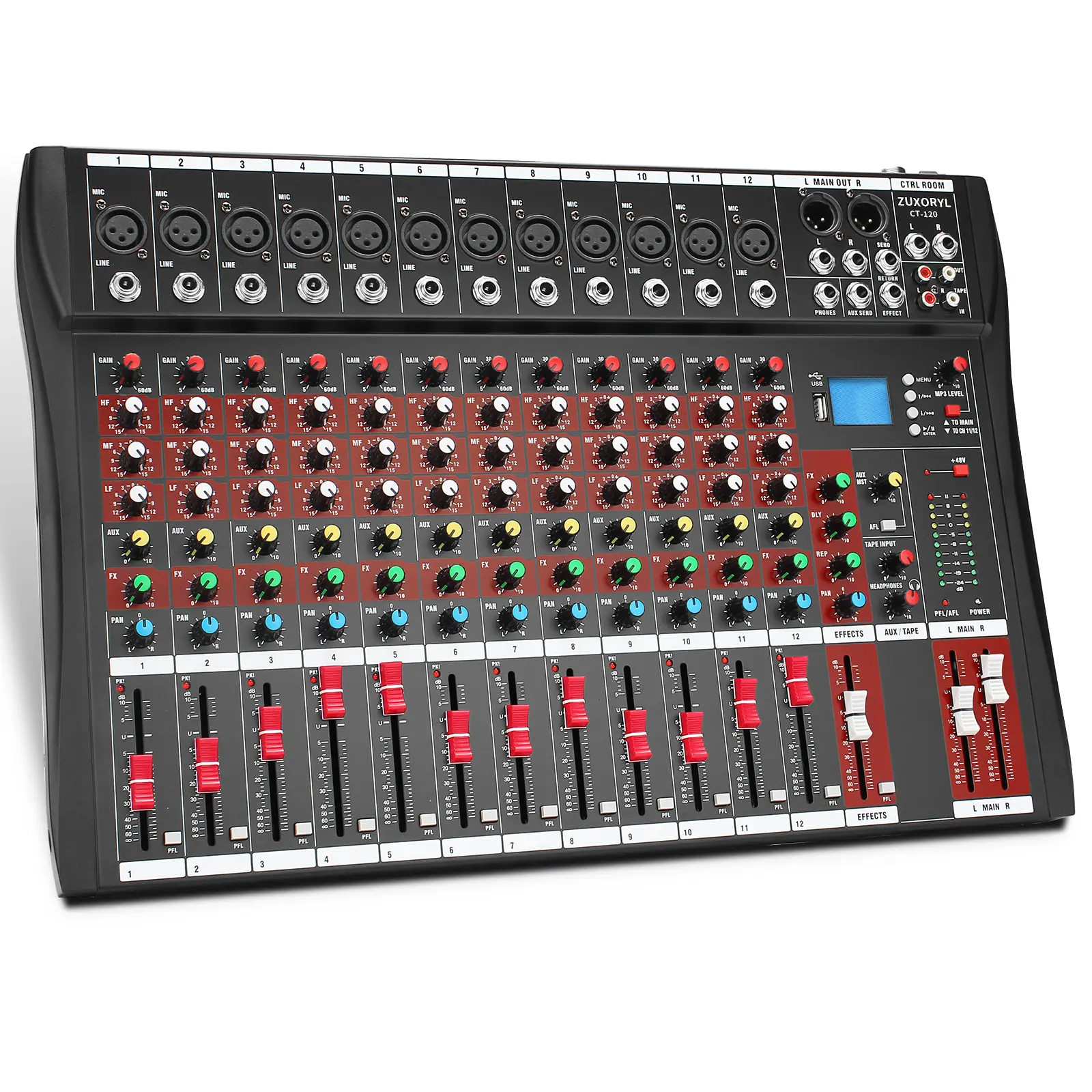 12-Channel Audio Mixer with 48V Phantom Power, Studio-Quality Reverb, Bluetooth & USB for Karaoke Live Stage Shows & Studio Recording