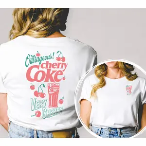 Outrageous Cherry Coke Very Cherry Retro Soda Front Back Print Cotton Graphic Tshirt