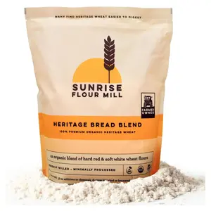 Sunrise Flour Mill Heritage Organic Bread Flour Blend - 5 lbs | Organic Unbleached Bread Flour Easy to Digest with Less Bloating | High Protein, Superior Baking | Smooth, Nutty Flavor