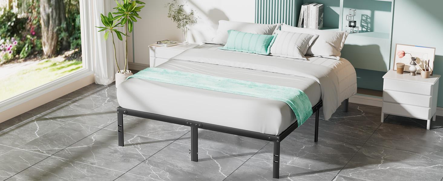 Black Full Size Metal Platform Bed Frame with Steel Slat Support, No Box Spring Needed, Easy Assembly, Modern Furniture