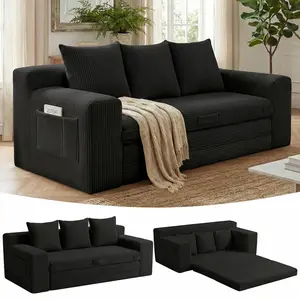 Winzoo Folding Boneless Oversized Loveseat/3 Seat Sleeper Sofa Bed: 3-in-1 Convertible Sofa Bed with Side Pockets For Small Space,Living Room & Bedroom