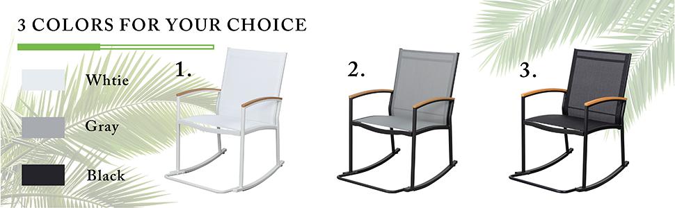 Walsunny Outdoor Rocking Patio Chairs, Set of 2 Modern Chairs & 1 Round Side Table, All - Weather Resistant, Garden & Backyard, White