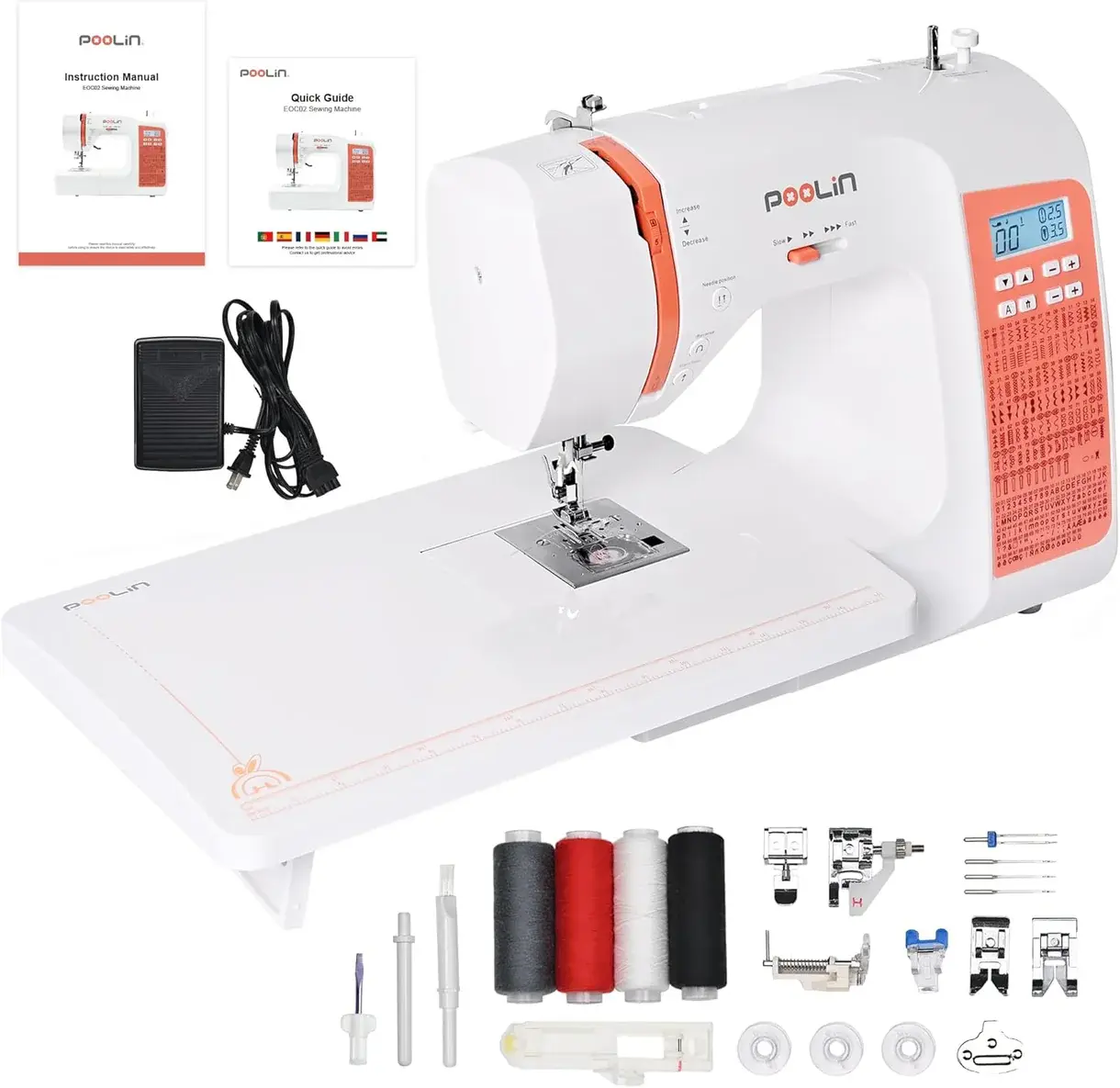 PooLin EOC02RE Sewing Machine for Beginners with Built-in Stitches for Home Sewing