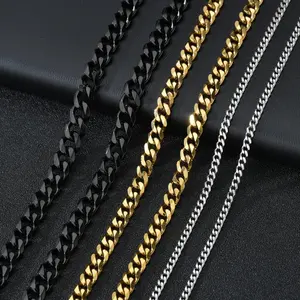 18-26 inch Stainless Steel Miami Cuban Chain Necklace for Women Men black Punk Curb Link charm Jewelry 3-11mm gift
