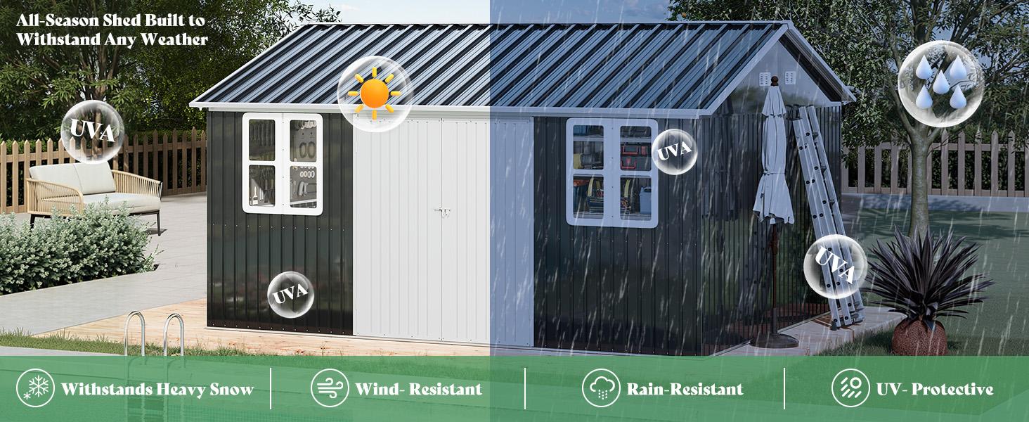 [Spring Sale] AMERLIFE Shed 4-pane Window Nordic Cottage Storage Shed Outdoor Metal Garden House Double Hinged Lockable Doors for Backyard Garden Patio Lawn