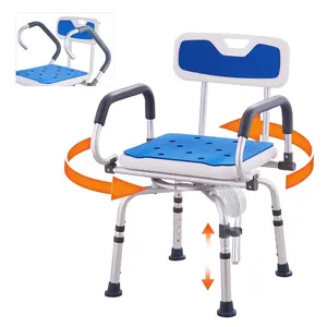【FathersDayGift】VEVOR Non-Slip Shower Chair, 360° Swivel Bathtub Shower Stool with Pivoting Arms & Padded Seat and Back, Height Adjustable Rotating Bathtub Shower Seat for Elderly Disabled, Max 500LBS Capacity