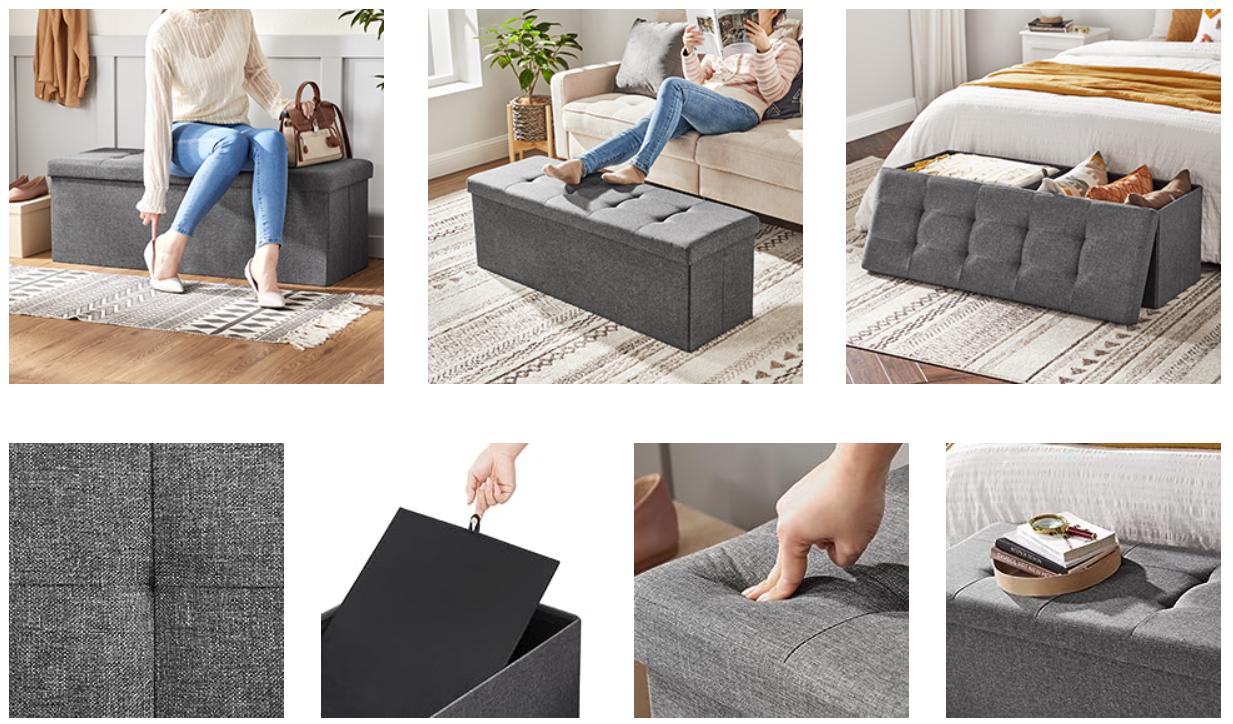 SONGMICS HOME 43 Inches Folding Storage Ottoman Bench, Storage Chest, Foot Rest Stool, Bedroom Bench with Storage