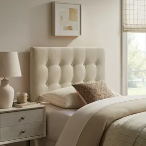 Emily Fabric Upholstered Twin Size Headboard in Ecru