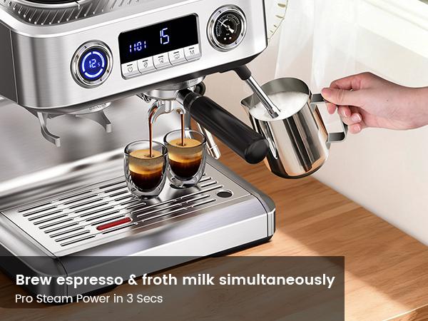 COWSAR Espresso Machine, 58mm professional brewing system, dual boiler system, PID intelligent temperature control, integrated conical burr grinding system, espresso machine with 58mm stainless steel funnel