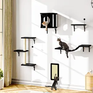 5-in-1 Cat Wall Furniture Set, Modular Wall Mounted Cat Tree with Scratching Post, Condo, Hanging Bridge & Vertical Scratcher, Space-Saving Cat Playground for Multi-Cat Households Summervibes