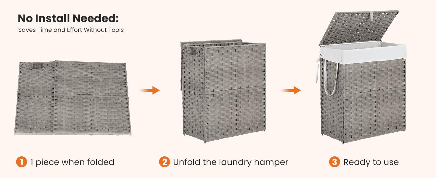 【Deal】Sweet Furniture Laundry Hamper-Large Capacity Clothes Basket with Lid, 23.8 Gallon (90L), Foldable Design for Bedroom,Bathroom, and Laundry Room Grey