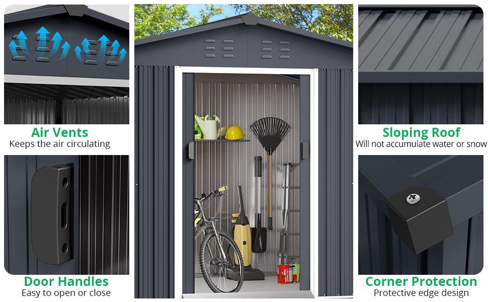 【GARVEE】10' x 8' Metal Storage Shed with Lockable Doors, Durable Steel Utility Tool Storage House for Outdoor Use in Garden, Backyard, Patio, Available in Grey and Brown