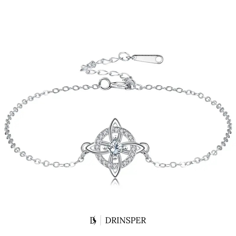 DRINSPER Women's 12 Birthstones Witches Knot Chain Bracelet - 6.7+1.6" ext., Copper Metal, Adjustable, Cubic Zirconia, Personalized Month Gemstone Amulet, Hecate Celtic, Modern Female Fit, Wiccan Pagan Spiritual Jewelry Gift, Daily Wear