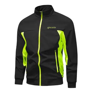 Men’s Colorblock Stand Collar Sports Jacket Reflective Trim Outdoor Running Jacket Quick Dry Windproof Commuter Top