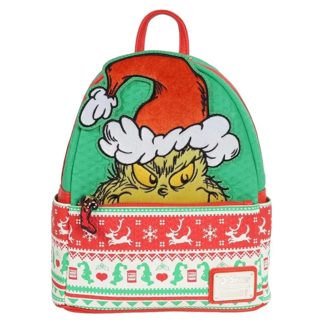 Loungefly Dr. Seuss How the Grinch Stole Christmas Collectibles Mini Backpack - Santa Hat, Holiday, Watch Party Cartoon Villain Graphic Bags - Entertainment Earth EX