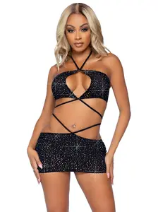 Passion Play Rhinestone Sheer Bandeau & Skirt Set