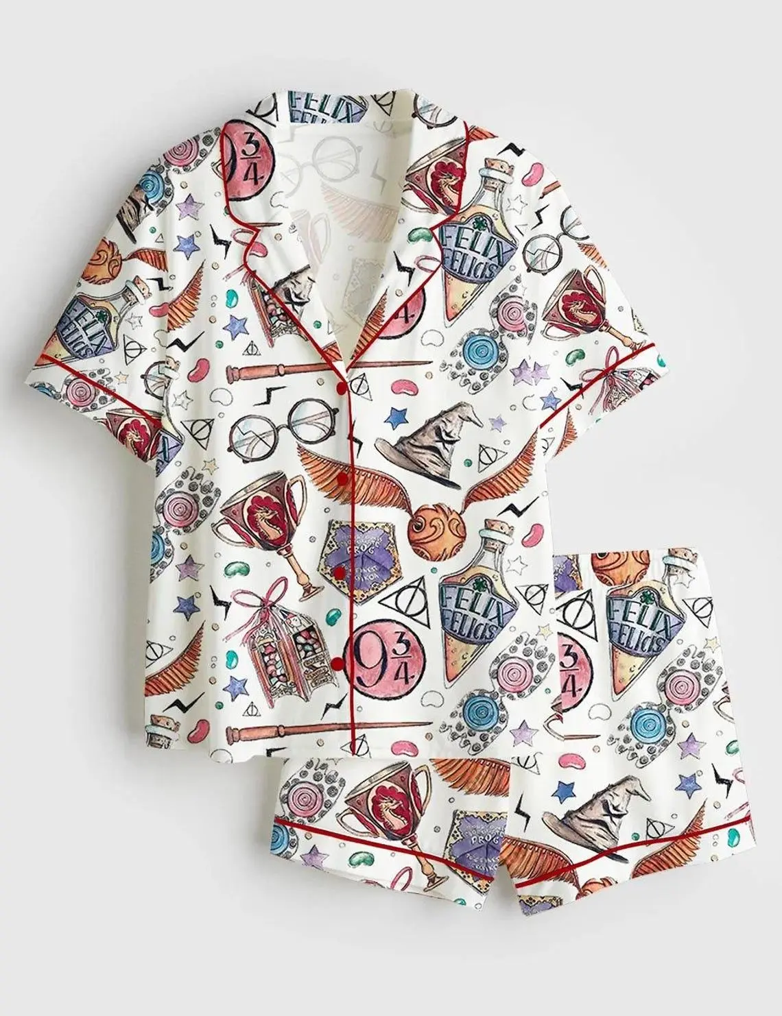 HP Wizard School Wizard Academy Magic School Satin Pajama Set, Wizard Academy Magic Pajama Sleepwear, Nightwear Set Gifts For Her