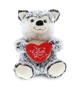 PLUSH I LOVE YOU RED HEART - SUPER-SOFT PLUSH - SITTING HUSKY