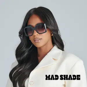 Mad Shade Retro Oversized Sunglasses - Thick Black Rectangle Frame with Gradient Lens