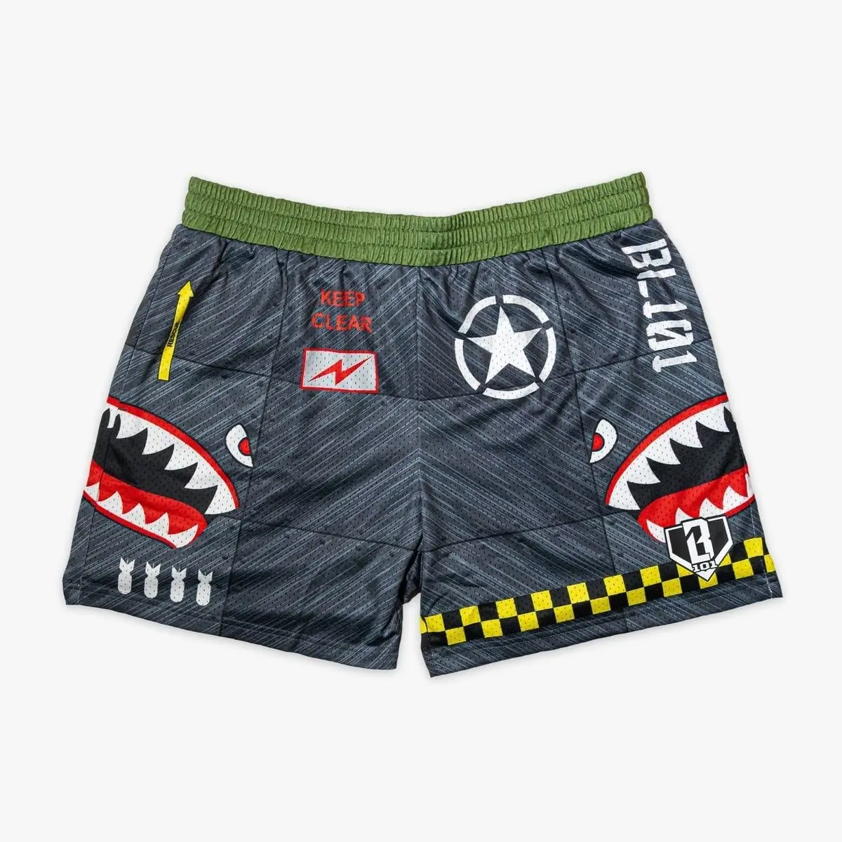 Men’s Gray Graphic Mesh Shorts, Retro Aviation Shark Print Athletic Bottoms, Casual Summer Sportswear