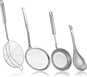 Pack Of 4 Strainer Skimmer Spoon Set, Fine Mesh Strainer, Stainless Steel Metal With HoleSieve Food Strainers with Hanging Holes, for Cooking, Fat, Grease, Floating Foam