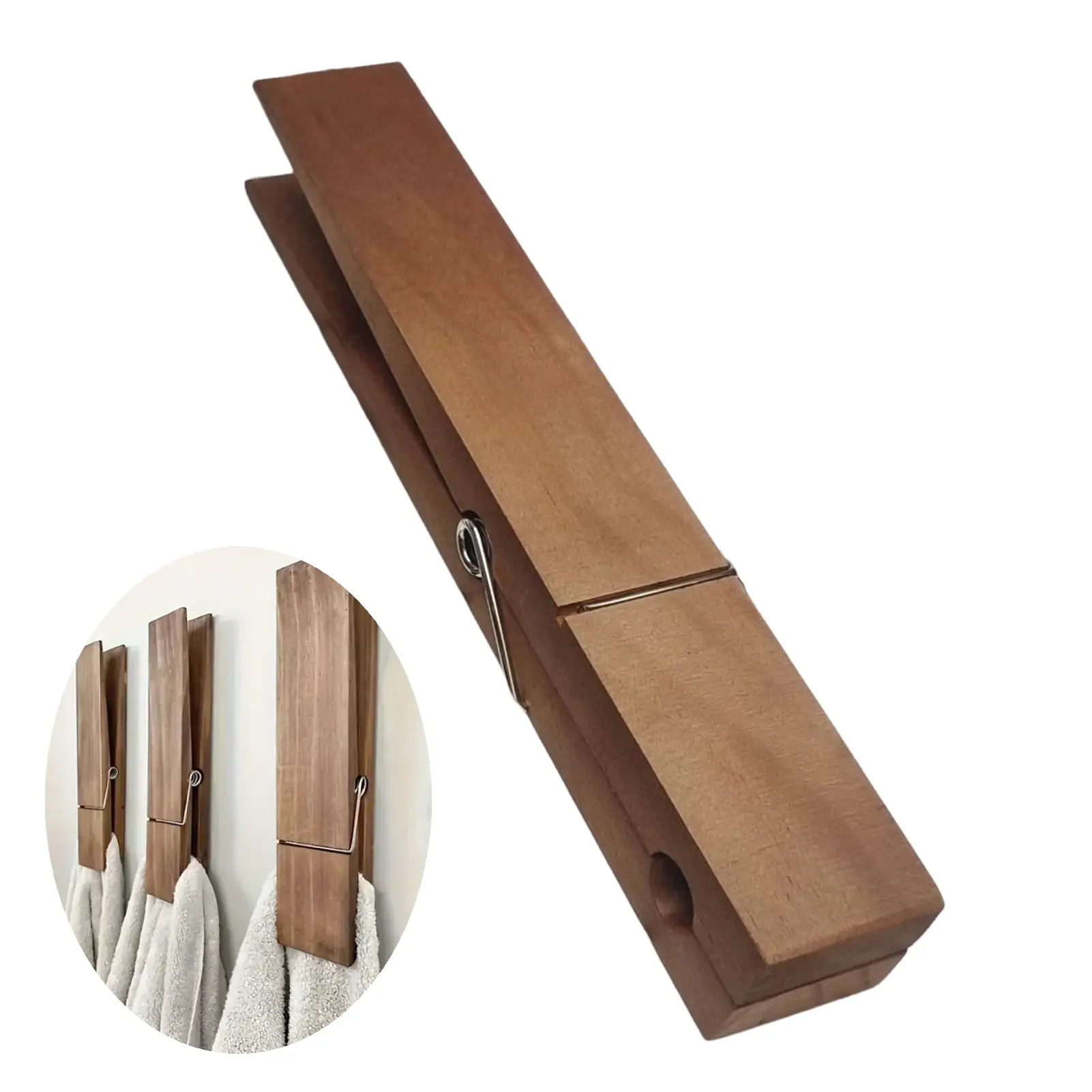 Solid Wood Clothespins (11.8x1.57"), Heavy Duty Durable Laundry Hangers, Rustic Wall-Mount Bathroom Towel Clips, Strong Grip Drying Pegs, Multi-Purpose Household Storage Organizer, Household Users
