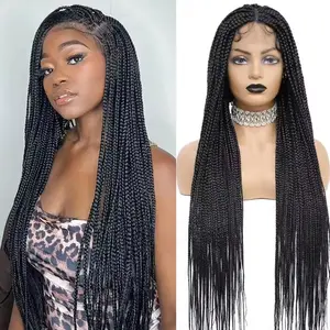 36Inch Synthetic Long Box Braided Wig Full Lace Straight Cornrow Braiding Wig Burgundy Knotless Cornrow Braid Wig With Baby Hair