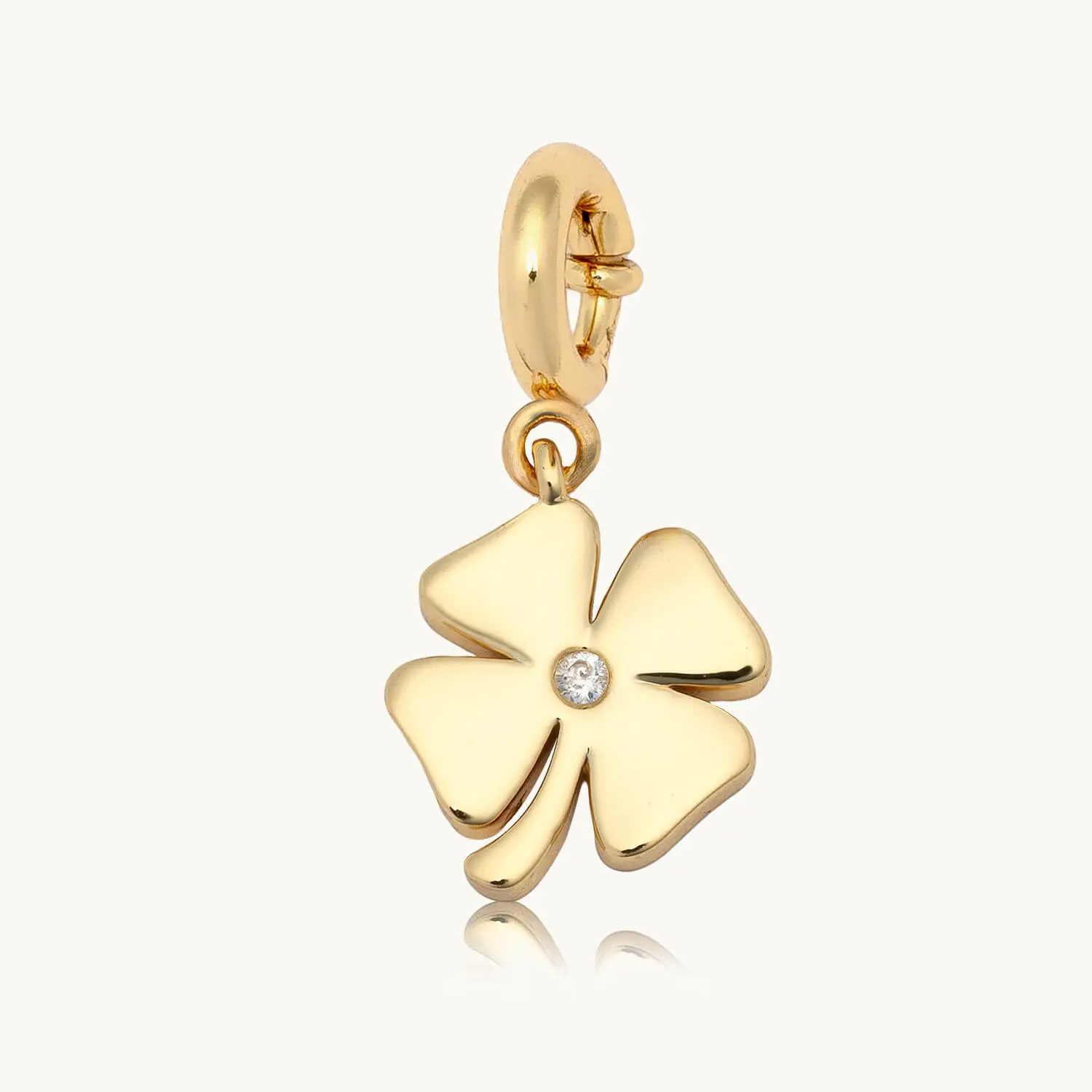 Little Words Project, Four Leaf Clover Charm, Gold-Plated with Cubic Zirconia