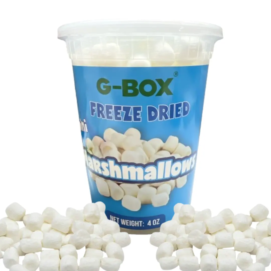 G-BOX Freeze Dried Marshmallows, Mini Crunchy Candy Snack, Corn Syrup-Free, 4 OZ Portable Air-Tight Ready-to-Eat Container