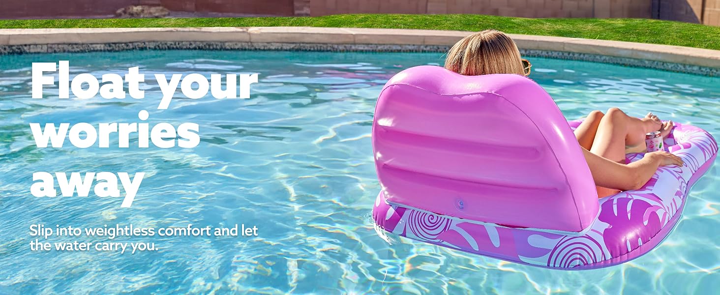 Inflatable Pool Floats Lounger Adult, Pool Float Lounge Raft Floaties Water Floating Recliner Chair with Cup Holders Foot Rest Swimming Floaty   / Electric Air Pump Mother's Day Gift&April Stock Up Summervibes