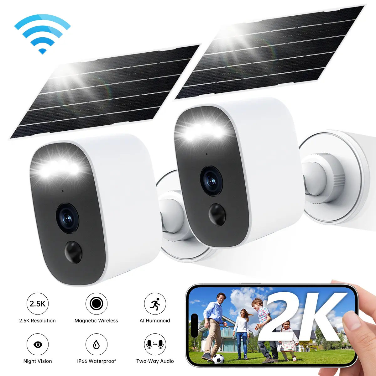 【New Upgraded】JOOAN 2.5K Solar Wireless Outdoor Waterproof Magnetic Camera Indoor/Outdoor Free Install Smart Garage 2.4G WiFi Security Camera – HD Video, IP66 Waterproof, AI Human Detection, Color Night Vision, Magnetic, Two-Way Audio, Alexa Compatible