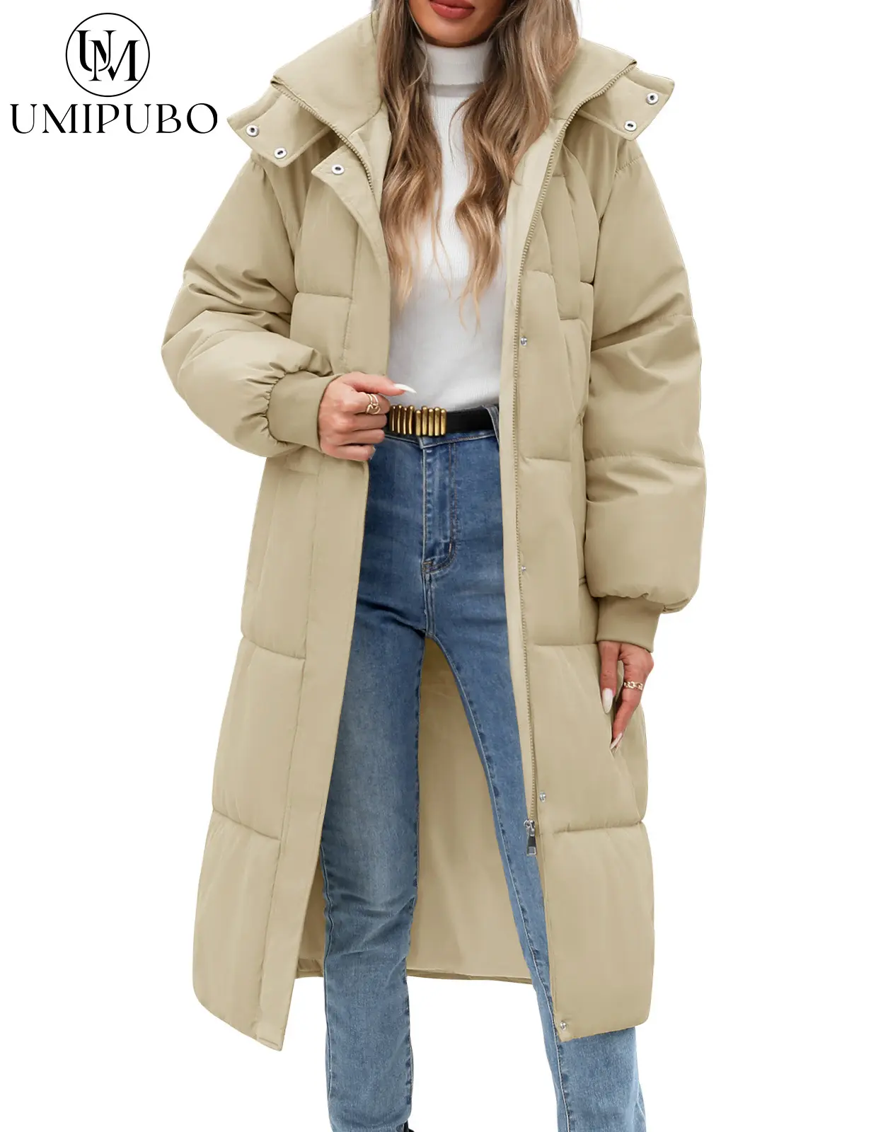 UMIPUBO Winter Women's Long Quilted Jacket Coat Winter Thicken Warm Puffer Jacket Fashion Hooded Zip Up Parka Outerwear with Pockets