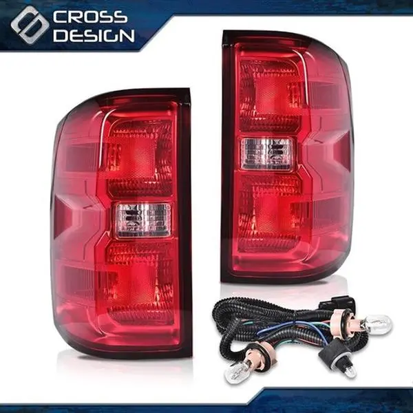 CROSSDESIGN Automotive Rear Taillight Brake Lights Pairs - Truck Accessories, Replacement for 2014-2019 Chevy Silverado 1500/2500/3500 w/ Wiring Harness, Compatible with GMC Vehicles