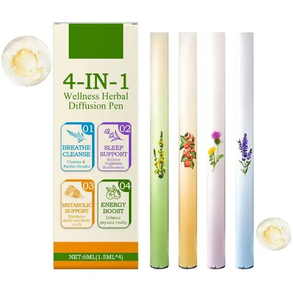 HOT 2026!!! Mullein Herbal Diffuser Pen, Natural Aromatherapy Air Inhaler Stick with Mullein Thyme Mint, Four Aroma Variety Set,Air Freshening, Relaxed Feelings, Portable Pocket Size (4 Pack)