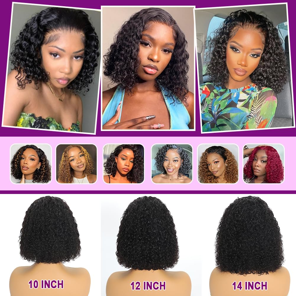Wear and Go Glueless Wigs Human Hair Pre Plucked Pre Cut Deep Wave Curly Bob Wig Human Hair Glueless 180% Density Short Curly Bob Wigs Upgraded No Glue 4x4 Lace Closure Wig for Black Women
