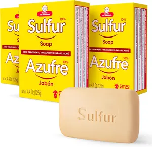 3-PACK: Azufre Sulfur Soap with Lanolin for Acne Pimples & Oily Skin 100g Facial Cleanser Antiseborrheic Treatment