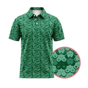 Funny Green Clover Polo Shirt for Men, Lucky Shamrock Golf Polo, Irish St Patrick’s Day Polo, Lucky Clover Pattern Shirt