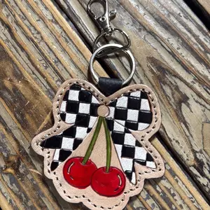 Checkered cherry keychain