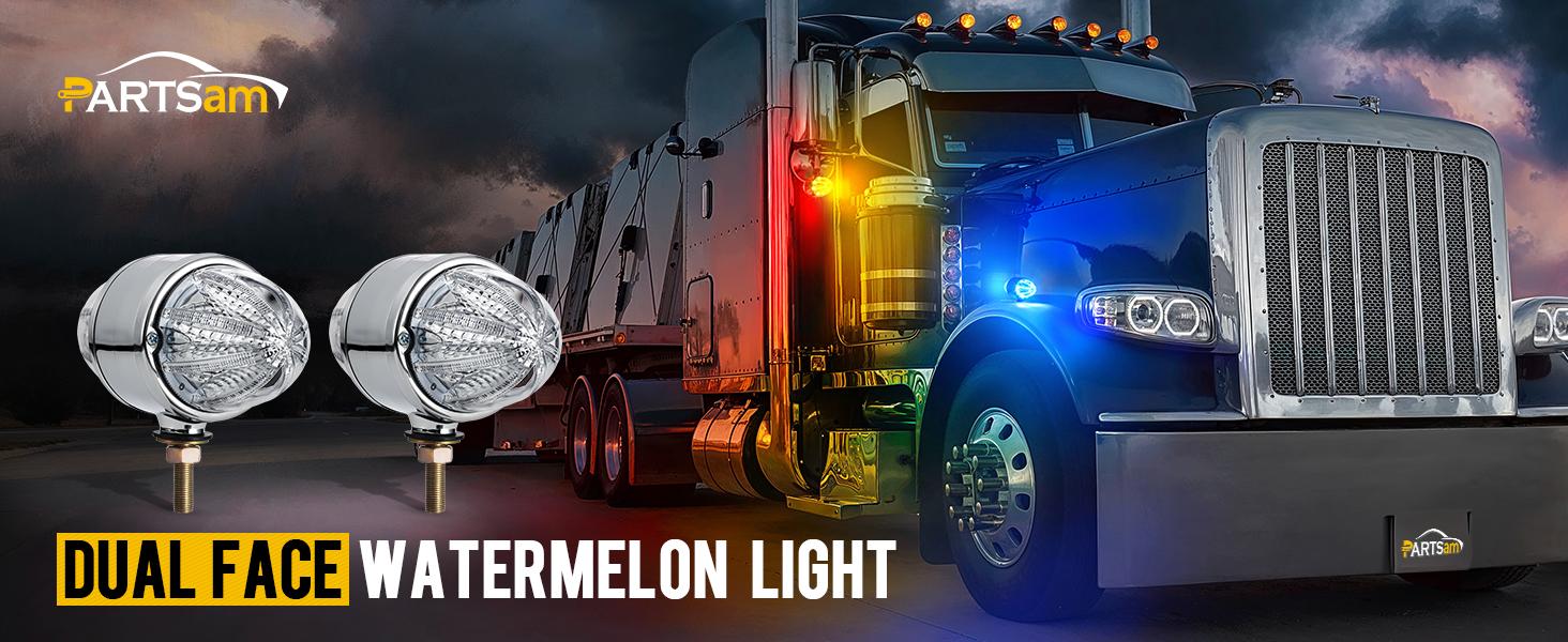 Partsam 3.5" Double Face Amber/Red/Blue LEDs Watermelon Lights for Semi Truck, 12V-24V, Waterproof, Easy Installation