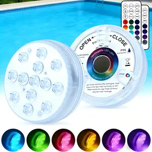 2/4 Pack 13 LED RGB Submersible Pool Lights with Remote, Battery Powered Waterproof Underwater Lights with Suction Cup for Hot Tub, Pond, Aquarium, Party, Garden Decor Gift