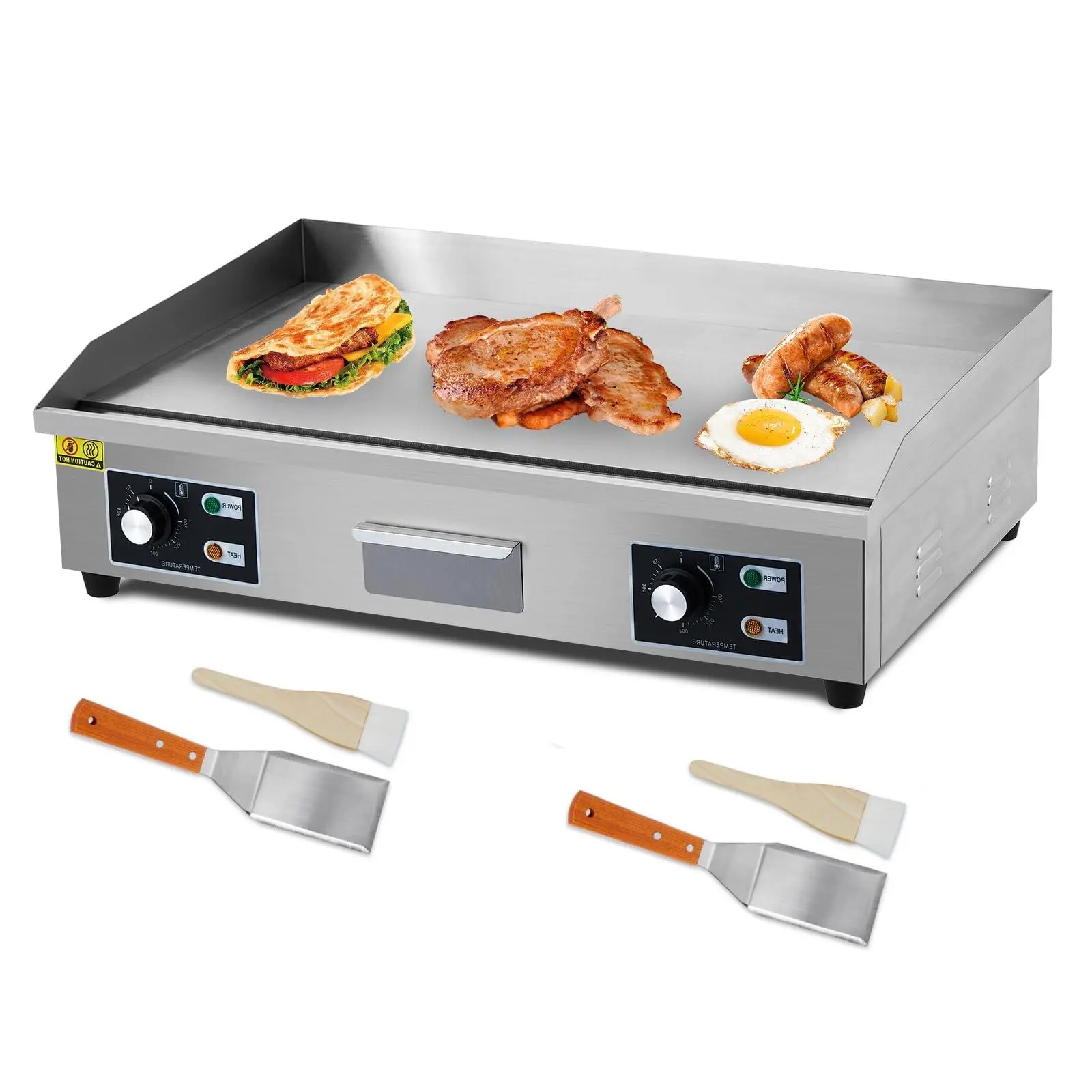 29 Inch Commercial Electric Griddle, 3000W 110V Non-Stick Stainless Steel Teppanyaki Grill with 2 Shovels and 2 Brushes, Flat Top Grill Countertop Griddle for Restaurant Kitchen Outdoor BBQ