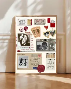 [Sale off up to 45%] [Free ship] [No Frame] Matchbook Poster Template Matchbox Art Printable Gift For Boyfriend Anniversary Couple Wall Art Couple Memory Gift (No Frame)