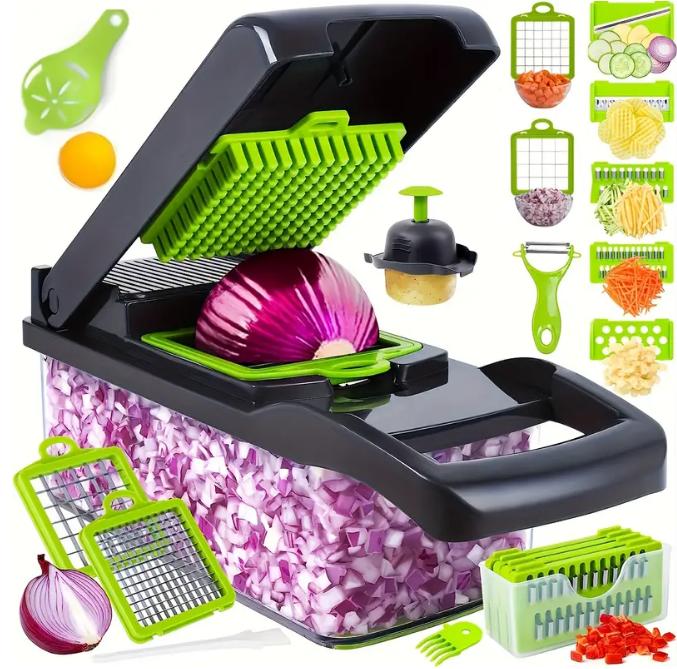 16-in-1 Multifunctional Vegetable Chopper Garlic & Onion Grater Kitchen Slicer with Auto Off Feature for Efficient Cooking