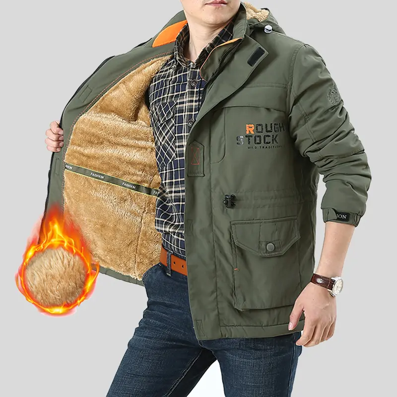 Men's Winter Fleece Hoodie – Thick, warm jacket featuring an adjustable drawstring hood, ribbed cuffs, and zippered front closure; perfect for outdoor hikes, jogging, fishing, gym workouts, or everyday casual wear; a must-have versatile piece for men's wa