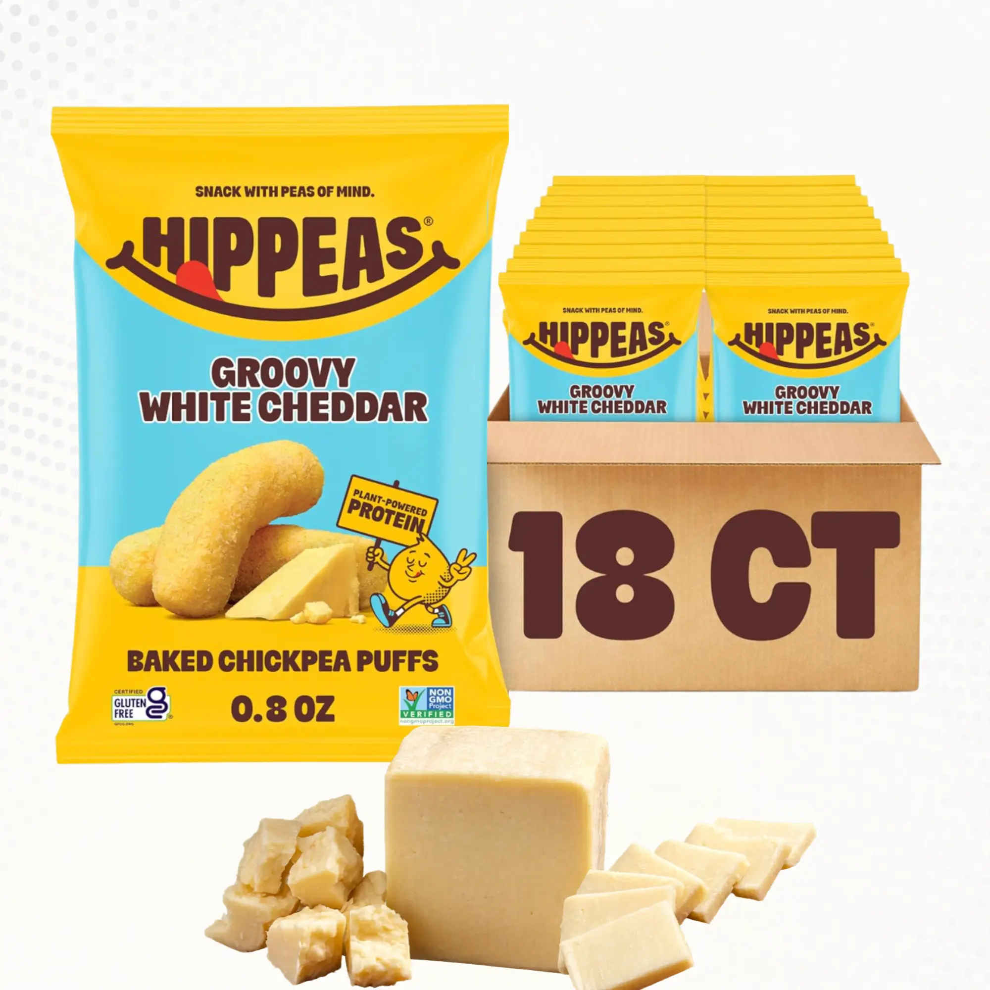 HIPPEAS Groovy White Cheddar Baked Chickpea Puffs - High Fiber Protein On The Go Food, Crunchy Flavorful Snacks, Gluten-Free, Dairy-Free, Vegan, Nutritious Plant Protein, Non-GMO, Kosher
