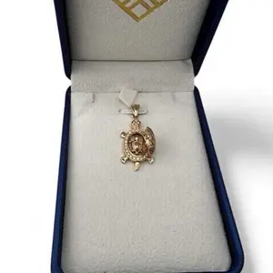 Turtle Pendant with Zirconia 14k Gold Baby Turtle Inside 3 Color Elegant Jewelry Gift