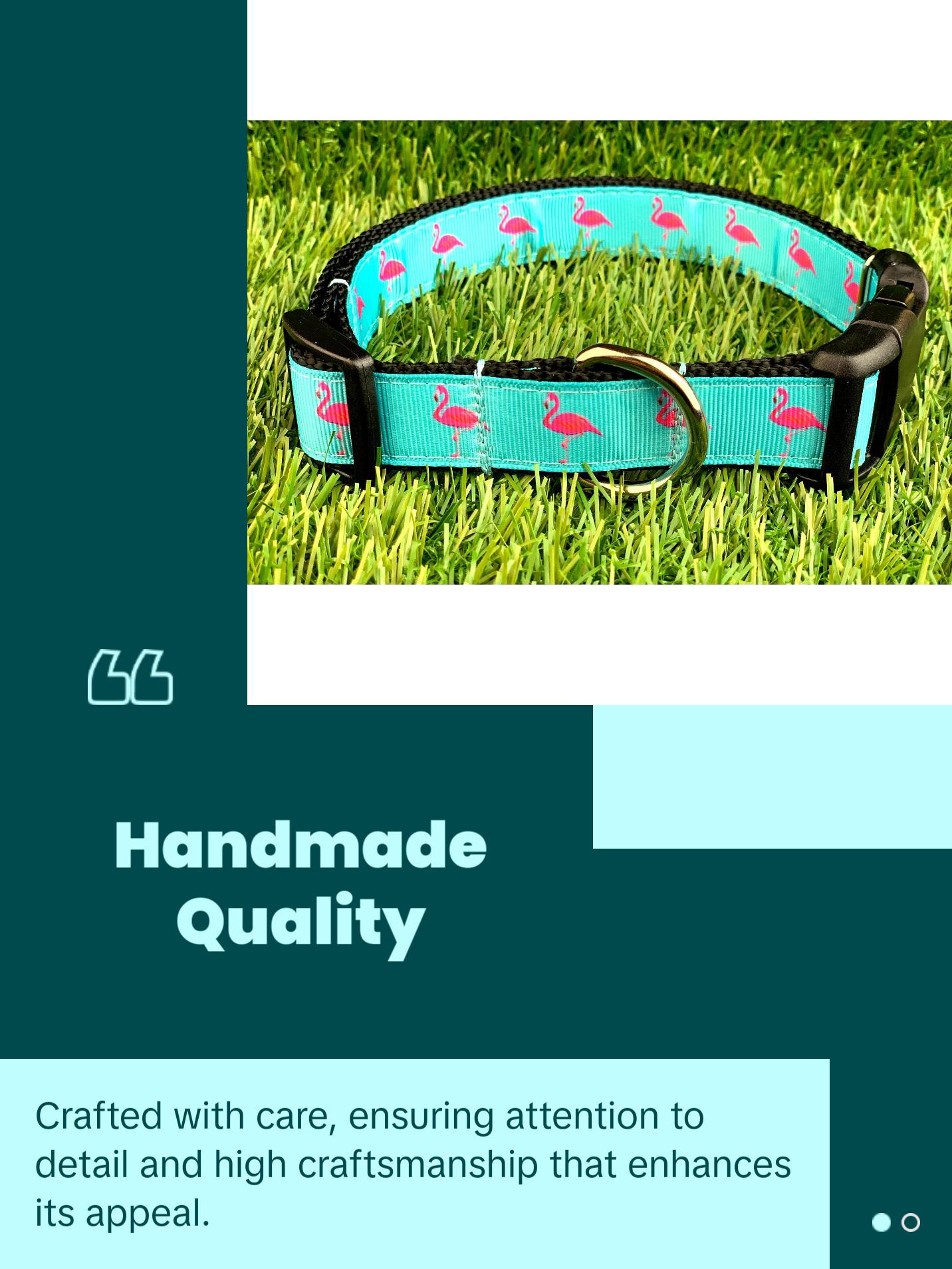Teal Pink Flamingo Dog Collar