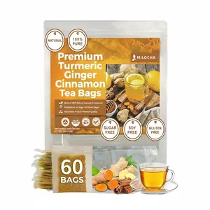 Turmeric Tea with Spices: Turmeric, Ginger, Cinnamon. 100% natural, pure, powdered, dairy-free, sugar-free. Vegan, gluten-free, keto-friendly, caffeine-free.Tea 60 Bags herbal remedy Christmas Thanksgiving Value Pack Filled with Tea
