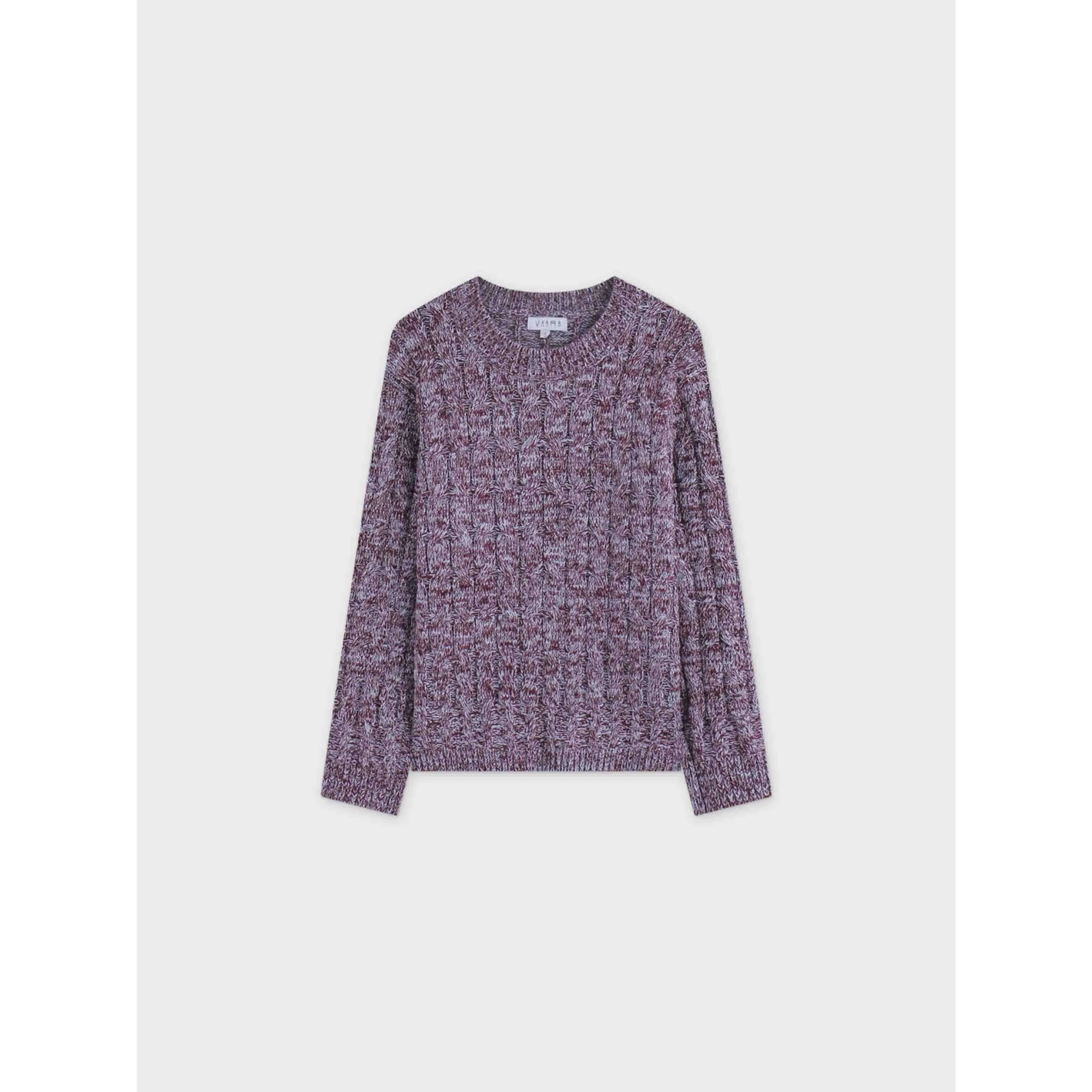 Chunky Heathered Cable sweater-Maroon/Grey